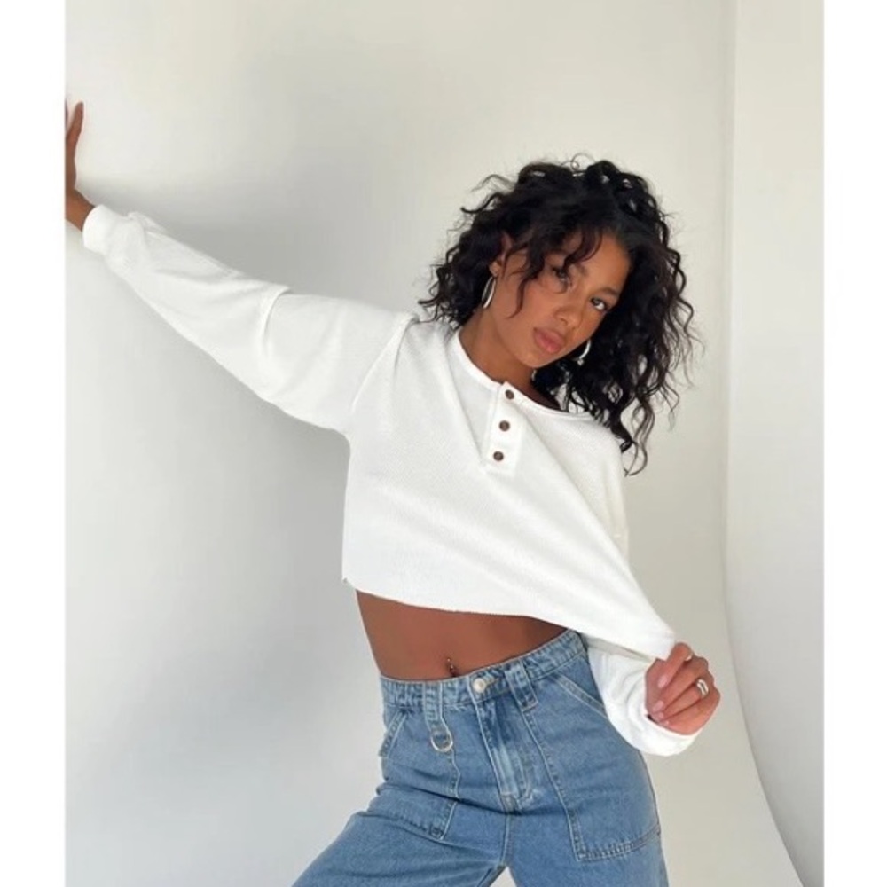 Princess Polly White Cropped‎ Henley Long Sleeve